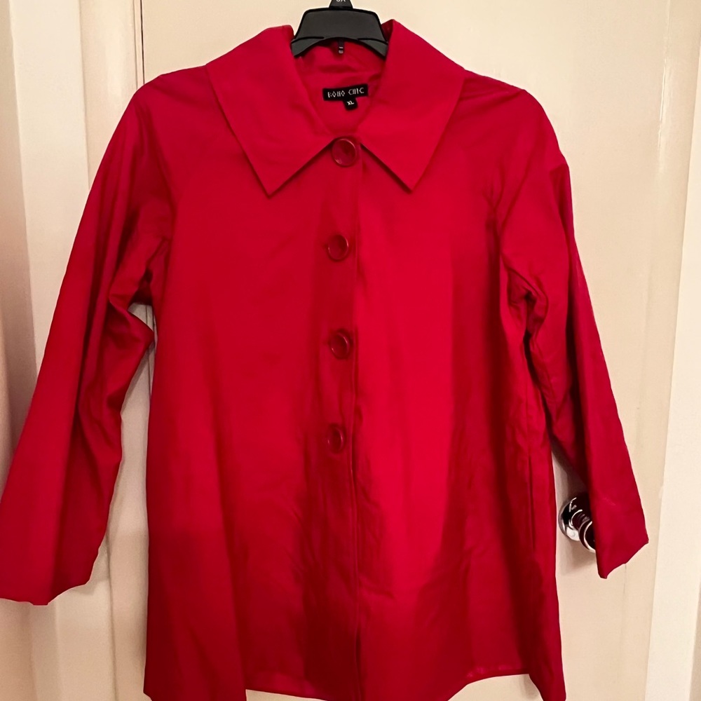 RED JACKET/TOP. Size XL. Lightweight. Perfect for layering during the Holidays!